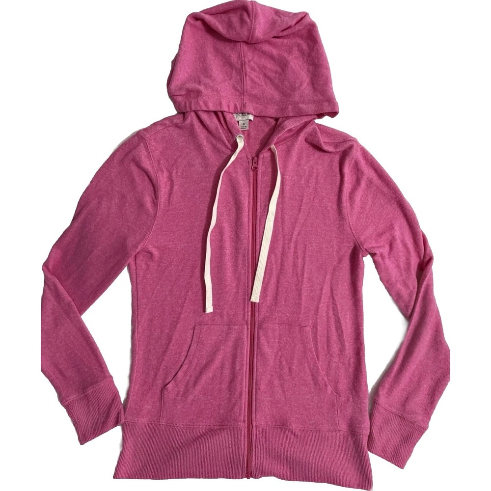 J.Crew Women's Pink Zip Up Hoodie With Drawstring Pouch Pocket Size S
